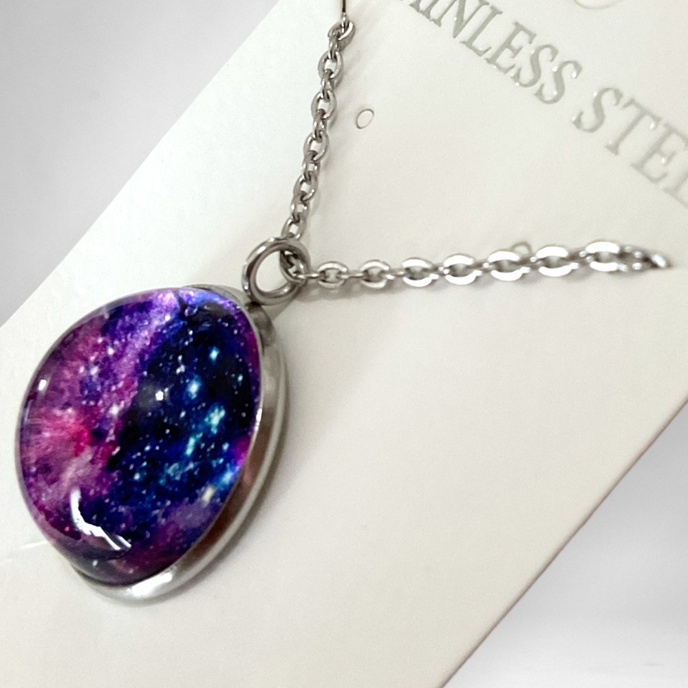 Galaxy Necklace,Blue Purple Star Galactic Cosmic Moon Necklace Wedding Necklace